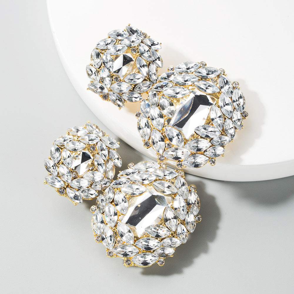 Wholesale Valentine's Day Alloy Shaped Glass Diamond Earrings